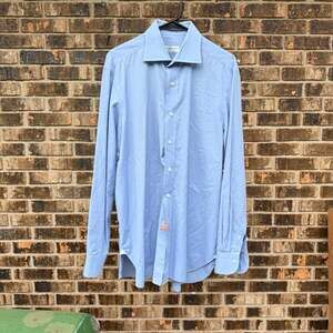 Luigi Borrelli Blue Long Sleeve Dress Shirt with Custom Monogram